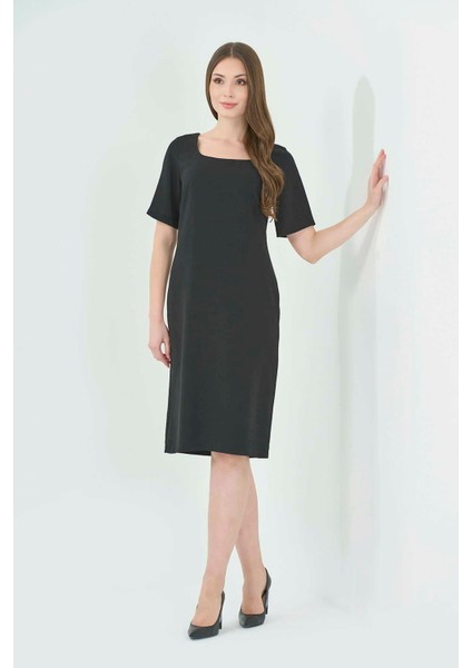 Tolga Saraçoğlu Kadın Yuvarlak Yaka Kısa Kol Şık Elbise BELB001 Siyah modelleri