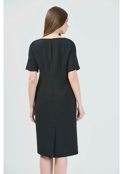 Tolga Saraçoğlu Kadın Yuvarlak Yaka Kısa Kol Şık Elbise BELB001 Siyah fırsatları