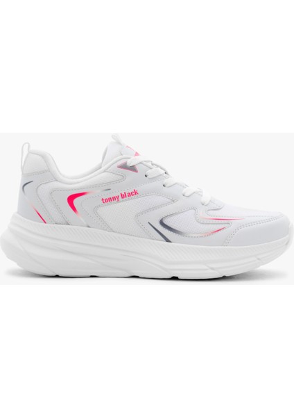 Unisex Beyaz Fuşya Nefes Alabilen Kumaş Faylon Taban Bağcıklı Spor Ayakkabı