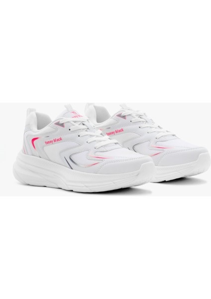 Unisex Beyaz Fuşya Nefes Alabilen Kumaş Faylon Taban Bağcıklı Spor Ayakkabı fiyatları
