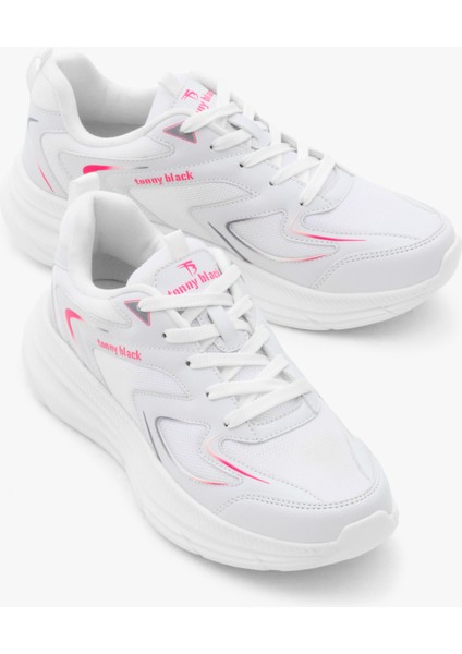 Unisex Beyaz Fuşya Nefes Alabilen Kumaş Faylon Taban Bağcıklı Spor Ayakkabı modelleri