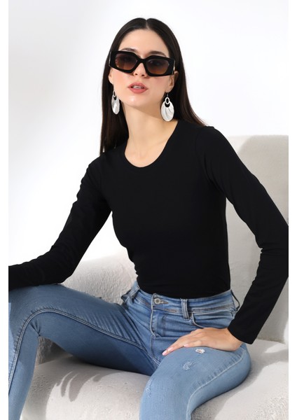 Uzun Kol Bisiklet Yaka Penye Kompakt Bady 19646 Siyah modelleri