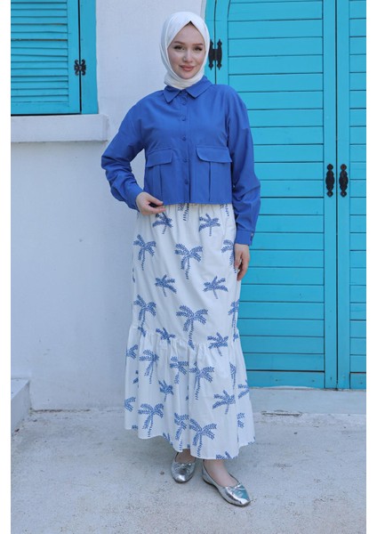 Etekli Çiçek Desenli Ceketli Ikili Takım Indigo 24YT685