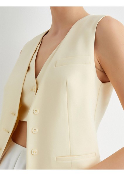 4Sak20086Uw 158 Sarı Kadın Blazer Yelek
