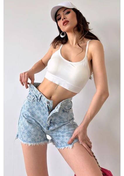 Paçası Püsküllü Desenli Denim Şort DFL4010 fiyatları