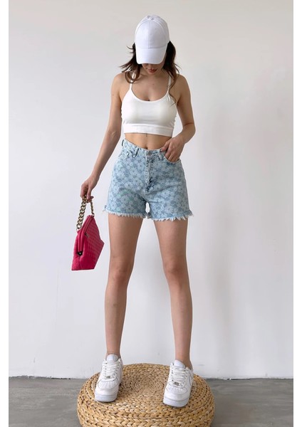 Paçası Püsküllü Desenli Denim Şort DFL4010 modelleri