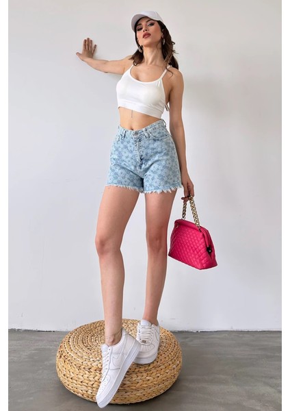 Paçası Püsküllü Desenli Denim Şort DFL4010 fırsatları