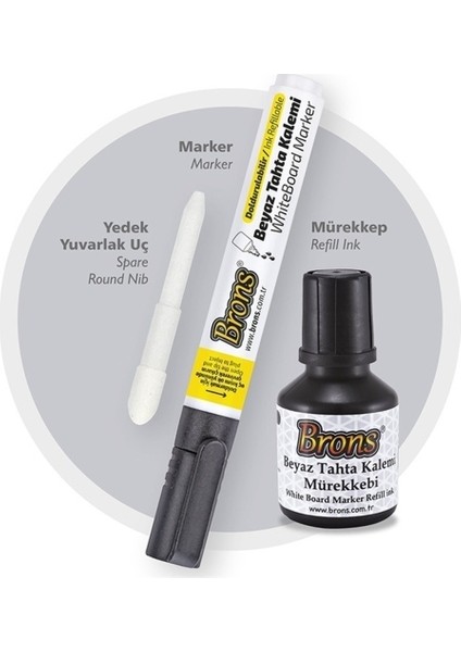Beyaz Tahta Kalemi Yedek Uç Mürekkep Seti Siyah BR-9550