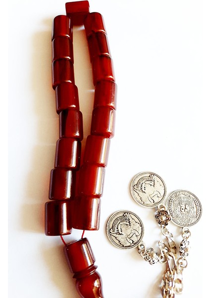 15X11MM Efeboy Koyu Kırmızı Hareli Sıkma Kehribar Tesbih