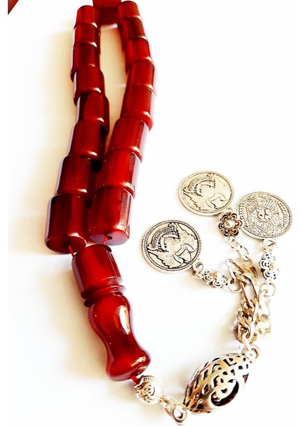 15X11MM Efeboy Koyu Kırmızı Hareli Sıkma Kehribar Tesbih fiyatları