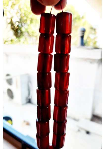 15X11MM Efeboy Koyu Kırmızı Hareli Sıkma Kehribar Tesbih modelleri