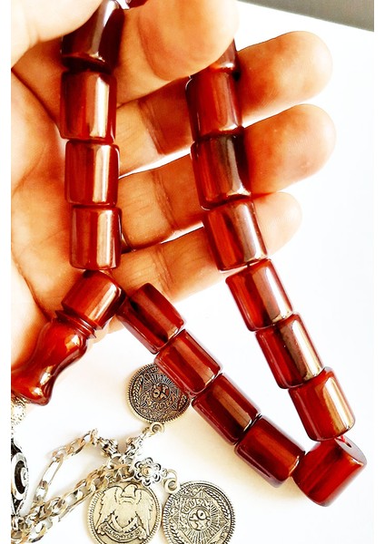 15X11MM Efeboy Koyu Kırmızı Hareli Sıkma Kehribar Tesbih fırsatları