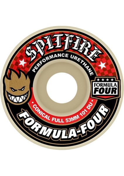 F4 Conical Red Print 53MM 101DU Kaykay Tekerleği
