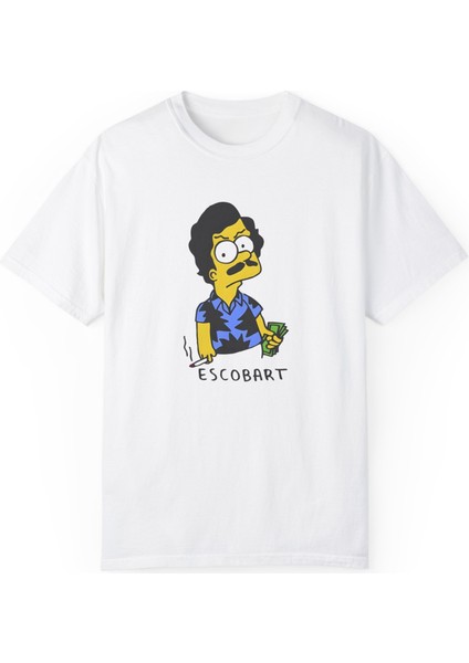 Unisex Escobart Baskılı Mizah Beyaz Basic Tshirt