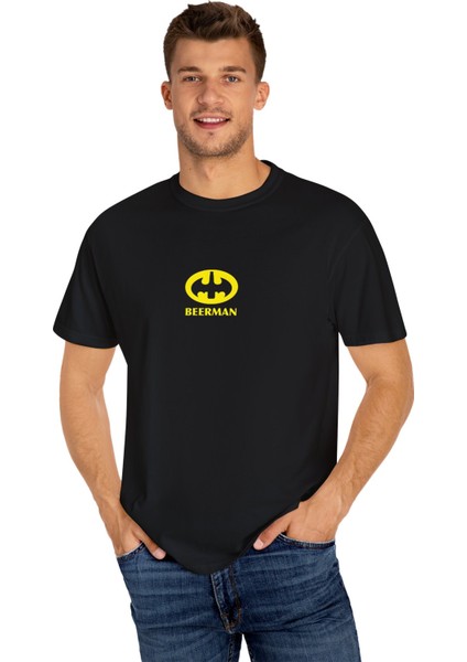 Unisex Beerman Yazı Baskılı Siyah Basic Tshirt