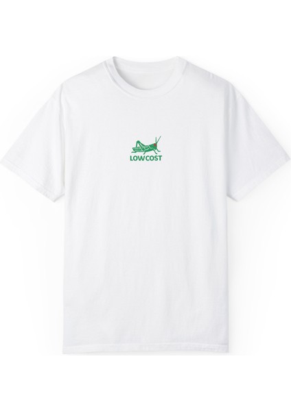 Unisex Lowcost Yazı Baskılı Beyaz Basic Tshirt