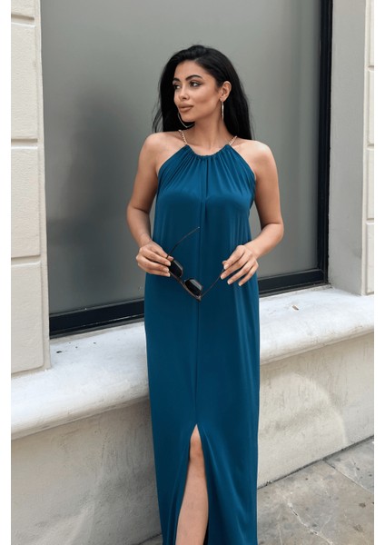 Tiril Jarse Kumaş Zincir Detaylı Elbise - Indigo modelleri