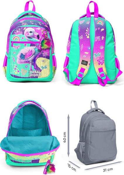 Pembe Su Yeşili Flamingo Desenli Kız Çocuk Okul Beslenme Kalemlik ve Bel Çantası Seti - Ilkokul Için Uygun fiyatları