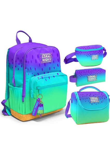 Ilkokul/ortaokul Çanta Seti ve Bel Çantası- Mor Lila Renk Geçişli - Kız Çocuk