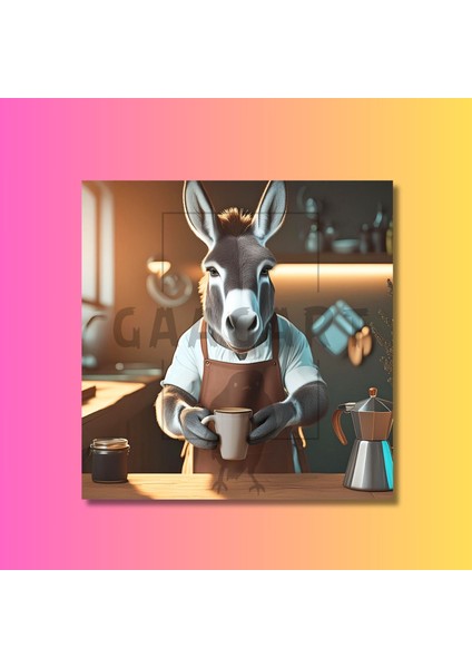 Kare Kanvas Kahve Köşesi Cafe Tablosu Barista Eşek