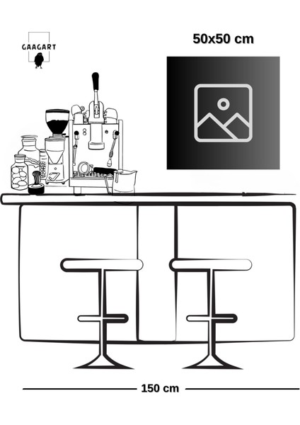 Kare Kanvas Kahve Köşesi Cafe Tablosu Barista Eşek