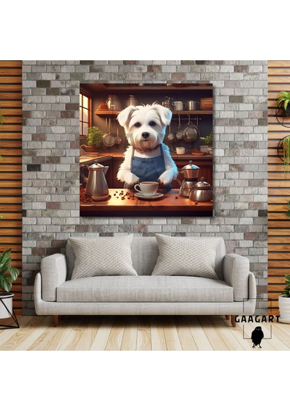 Kare Kanvas Kahve Köşesi Cafe Tablosu Barista Beyaz Terrier