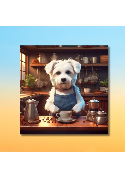 Kare Kanvas Kahve Köşesi Cafe Tablosu Barista Beyaz Terrier modelleri