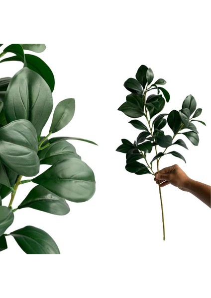 Yapay Çiçek Yeşil Keman Yapraklı Kauçuk Dalı Tek Dal Uzun Dal 70CM