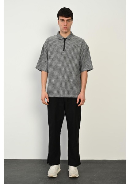 R-5755 Yaka Fermuar Detaylı Kısa Kollu Tişört