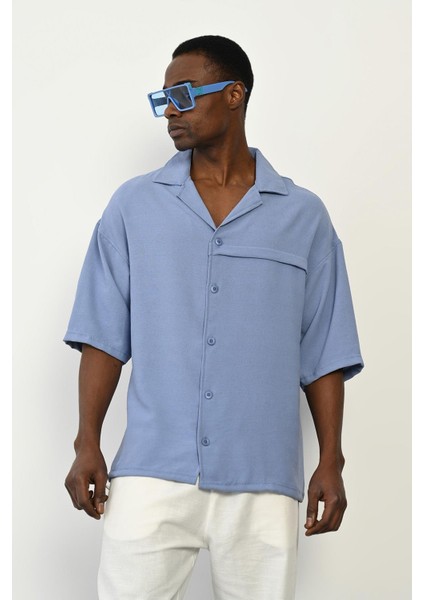 R-3960 Apaç Yaka Ön Pat Detaylı Kısa Kol Gömlek