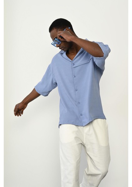 R-3960 Apaç Yaka Ön Pat Detaylı Kısa Kol Gömlek fiyatları