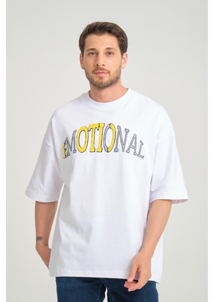 R-5786 Emotıonal Nakışlı Oversize Süprem Tişört