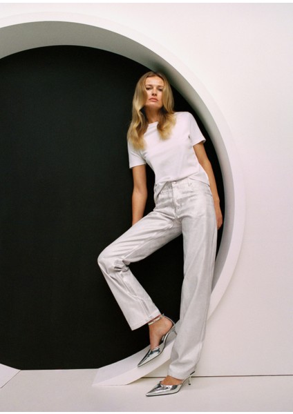 Metalik Düz Paça Jean