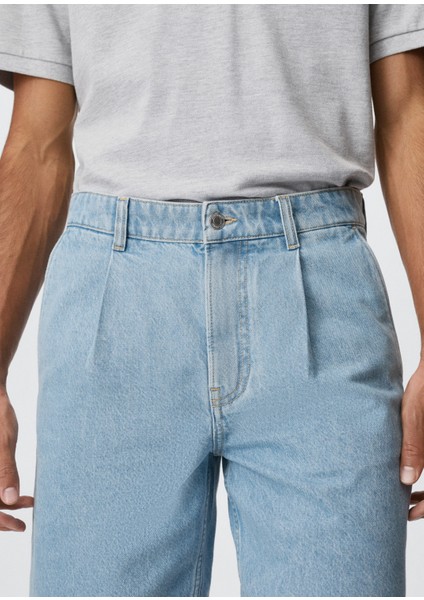 Mango Man Pileli Denim Bermuda Şort