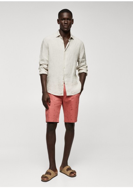 Slim Fit Pamuklu Mikro Baskılı Bermuda Şort