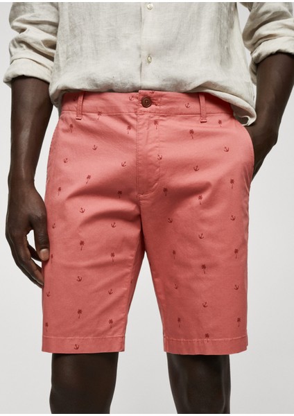 Slim Fit Pamuklu Mikro Baskılı Bermuda Şort