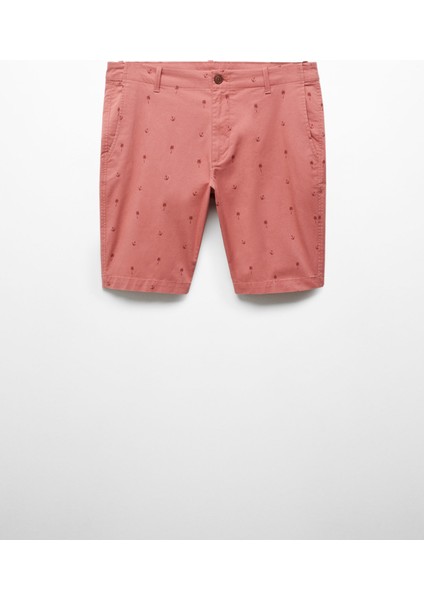 Slim Fit Pamuklu Mikro Baskılı Bermuda Şort