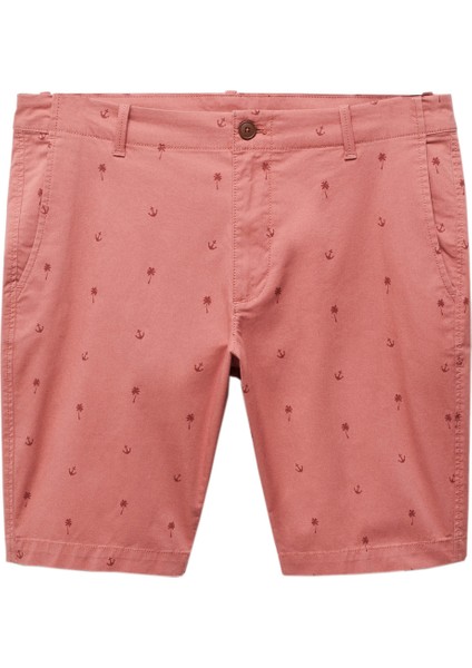 Slim Fit Pamuklu Mikro Baskılı Bermuda Şort