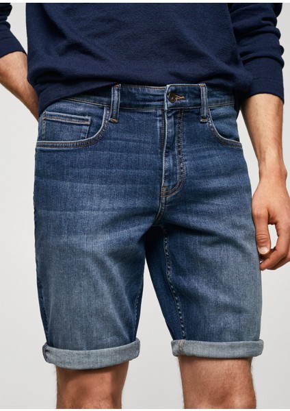 Mango Man Dar Kesim Denim Bermuda Şort