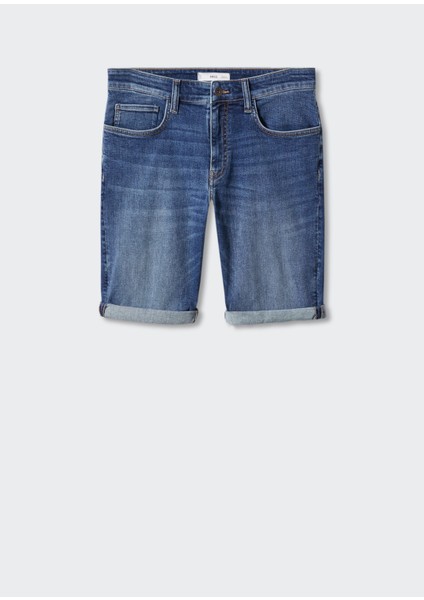 Mango Man Dar Kesim Denim Bermuda Şort