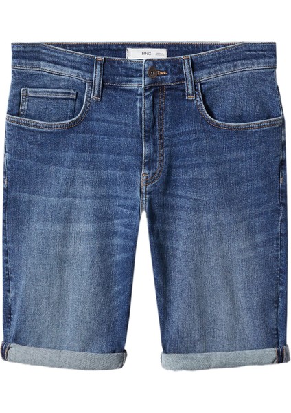 Mango Man Dar Kesim Denim Bermuda Şort