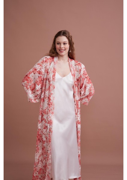 Mercan Kadın Saten Gecelik Sabahlık Takım