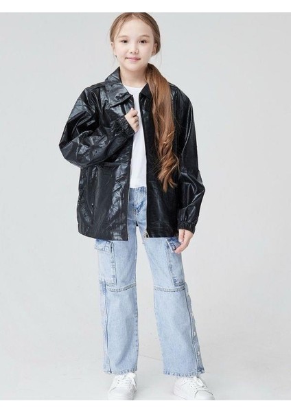 Kız Çocuk Kargo Cepli Zımbalı Paça Kot Pantolon