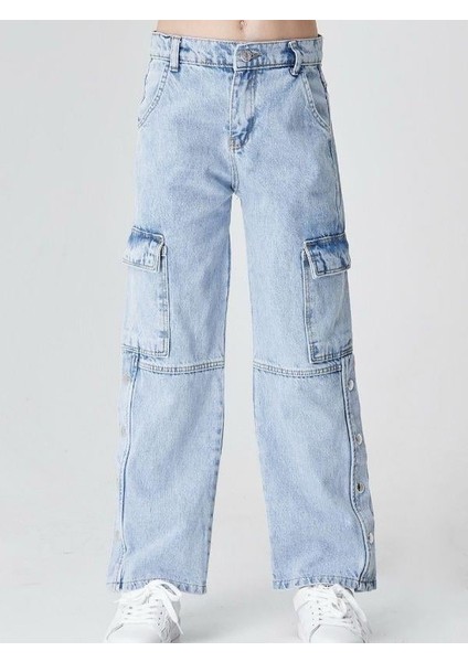Kız Çocuk Kargo Cepli Zımbalı Paça Kot Pantolon fiyatları
