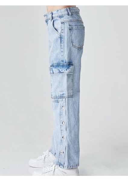 Kız Çocuk Kargo Cepli Zımbalı Paça Kot Pantolon modelleri