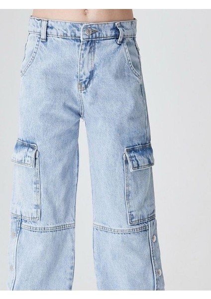 Kız Çocuk Kargo Cepli Zımbalı Paça Kot Pantolon indirimleri