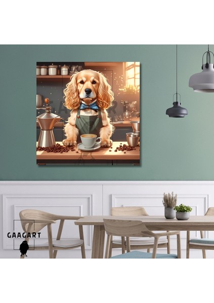 Kare Kanvas Kahve Köşesi Cafe Tablosu Barista Cocker Köpek