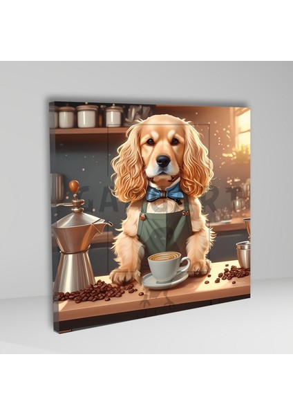 Kare Kanvas Kahve Köşesi Cafe Tablosu Barista Cocker Köpek fiyatları
