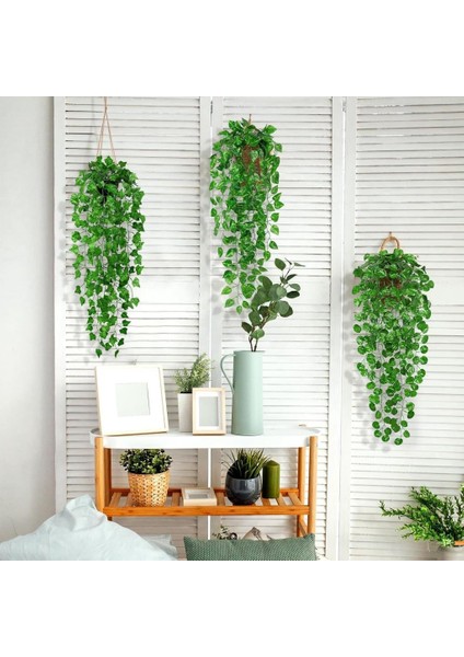 Yapay Çiçek 3lü Set Saksıda Sarkan Sarmaşık Hedera Oval ve Yuvarlak Yapraklı Modeller