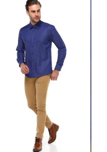 Erkek Kot Mavi Düz Cepsiz Geniş Kesim Uzun Kollu Gömlek fiyatları